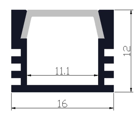 Luchtvaart 6063 Aluminium Geleid Profielkanaal 16 X 12mm Strook Licht Kanaal